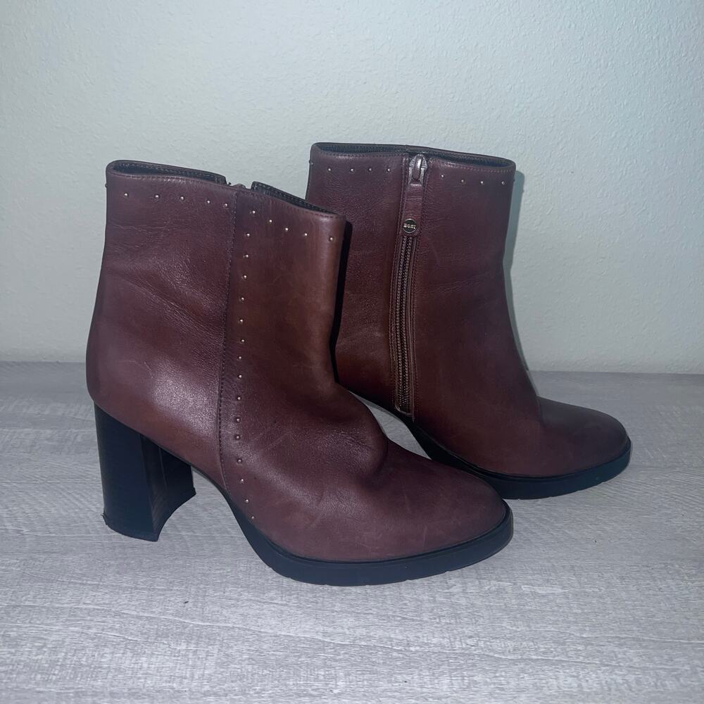 BOSI Women's Brown Leather‎ Ankle Boots Chunky Heels Size 7.5